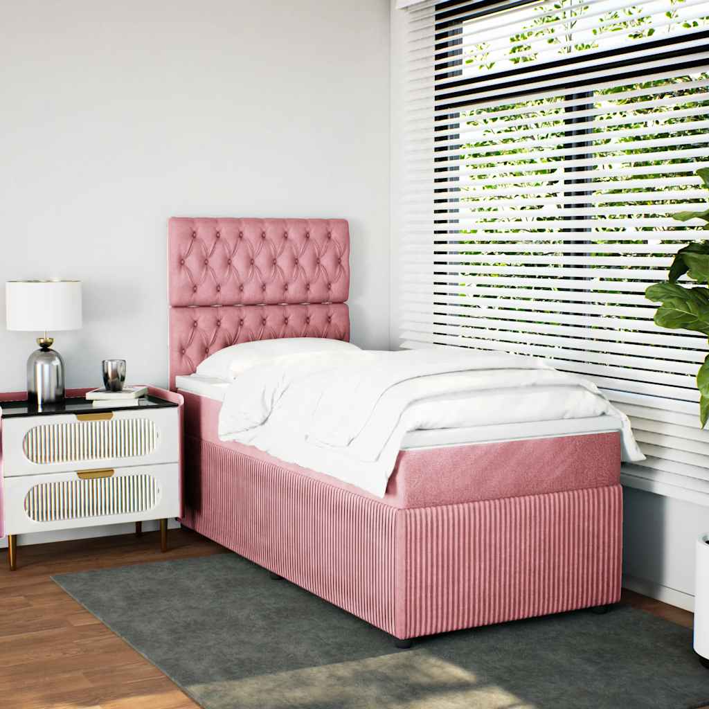 kontinentalseng med madras 90x190 cm fløjl pink