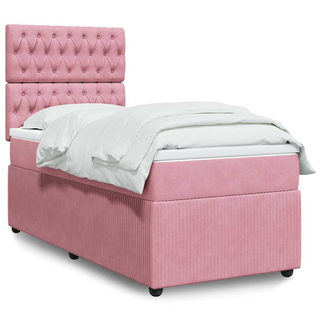 kontinentalseng med madras 90x190 cm fløjl pink