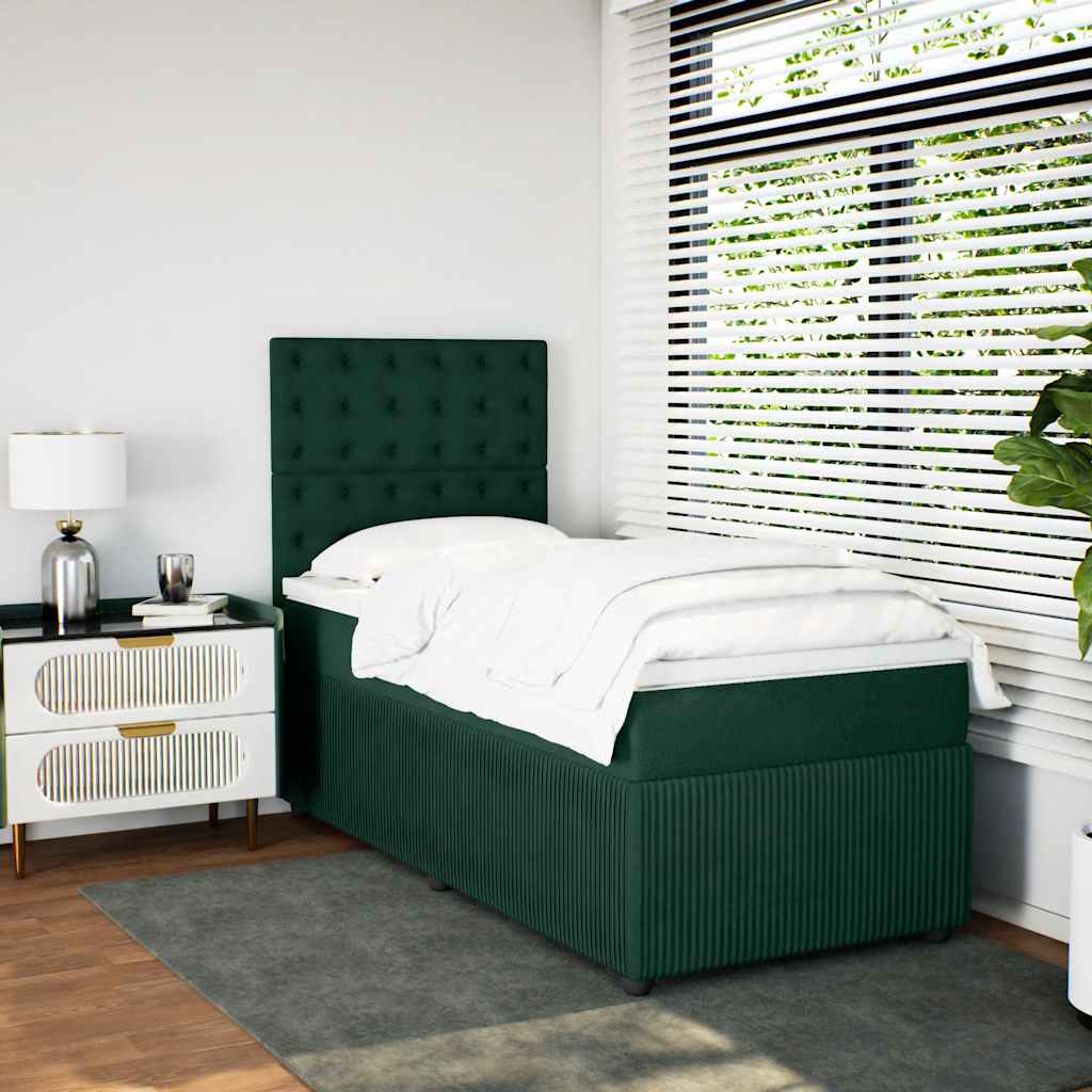 kontinentalseng med madras 90x190 cm fløjl mørkegrøn