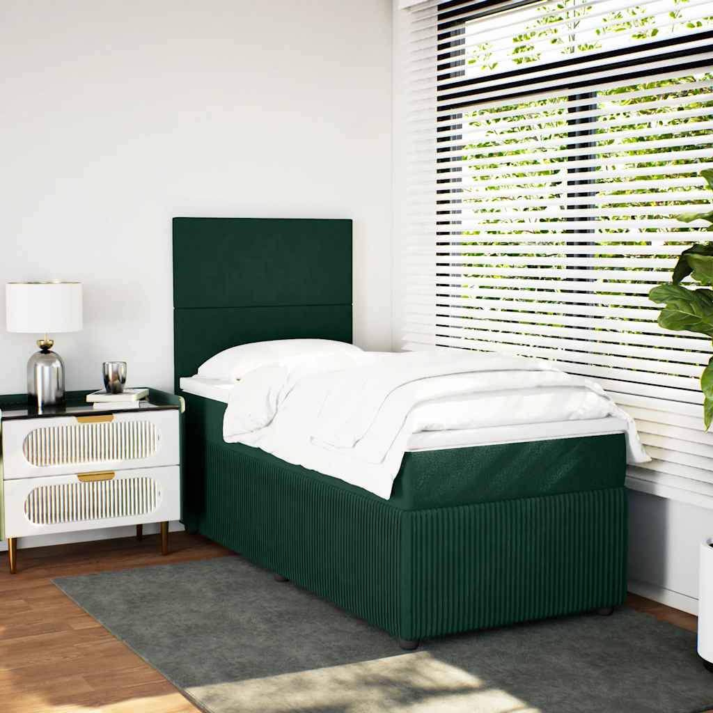 kontinentalseng med madras 90x200 cm fløjl mørkegrøn