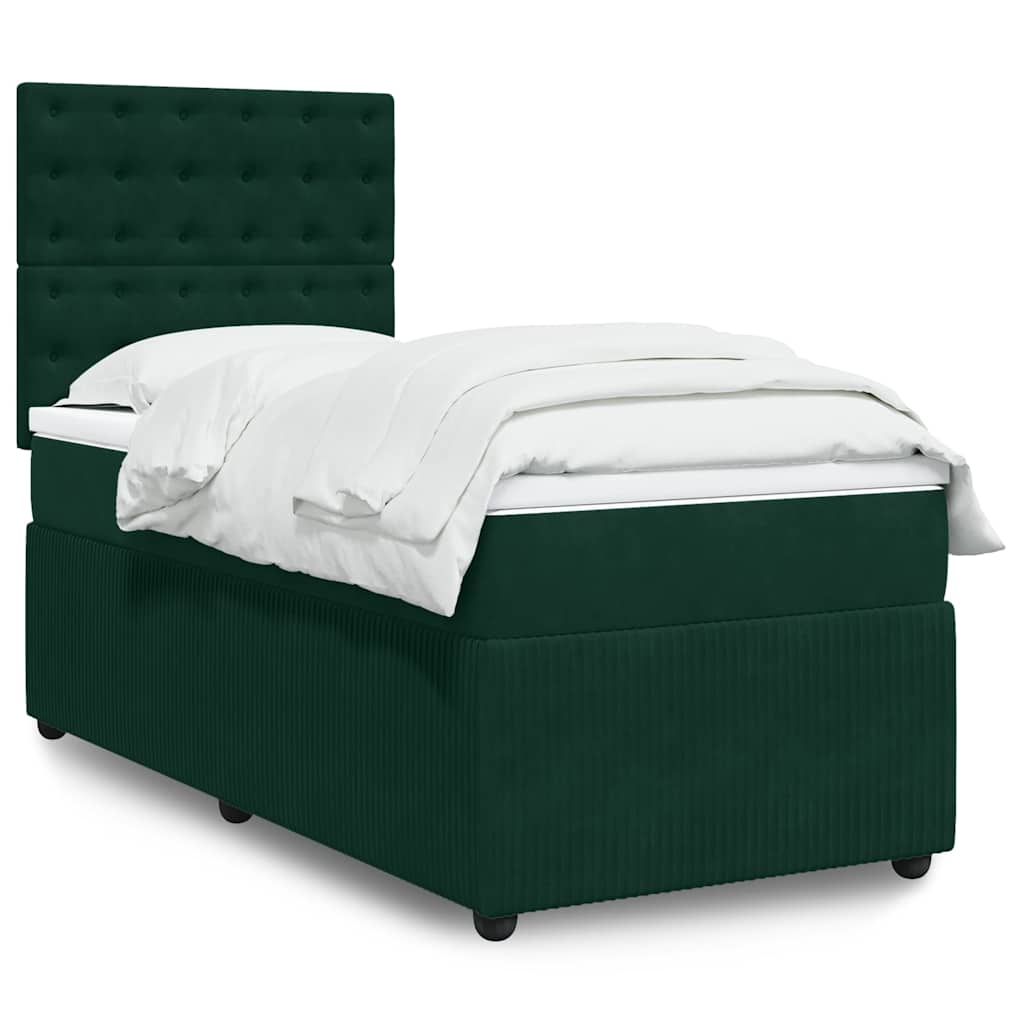 kontinentalseng med madras 90x200 cm fløjl mørkegrøn