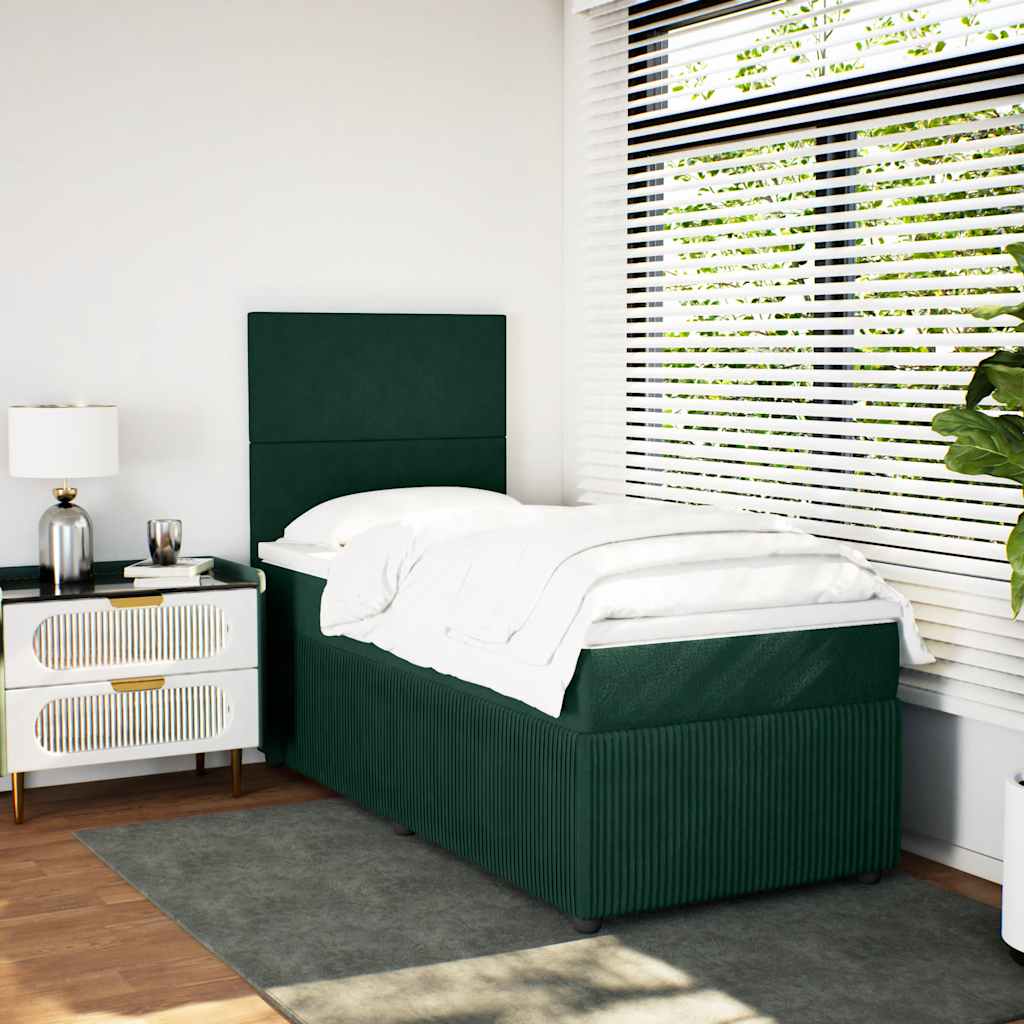 kontinentalseng med madras 100x200 cm fløjl mørkegrøn