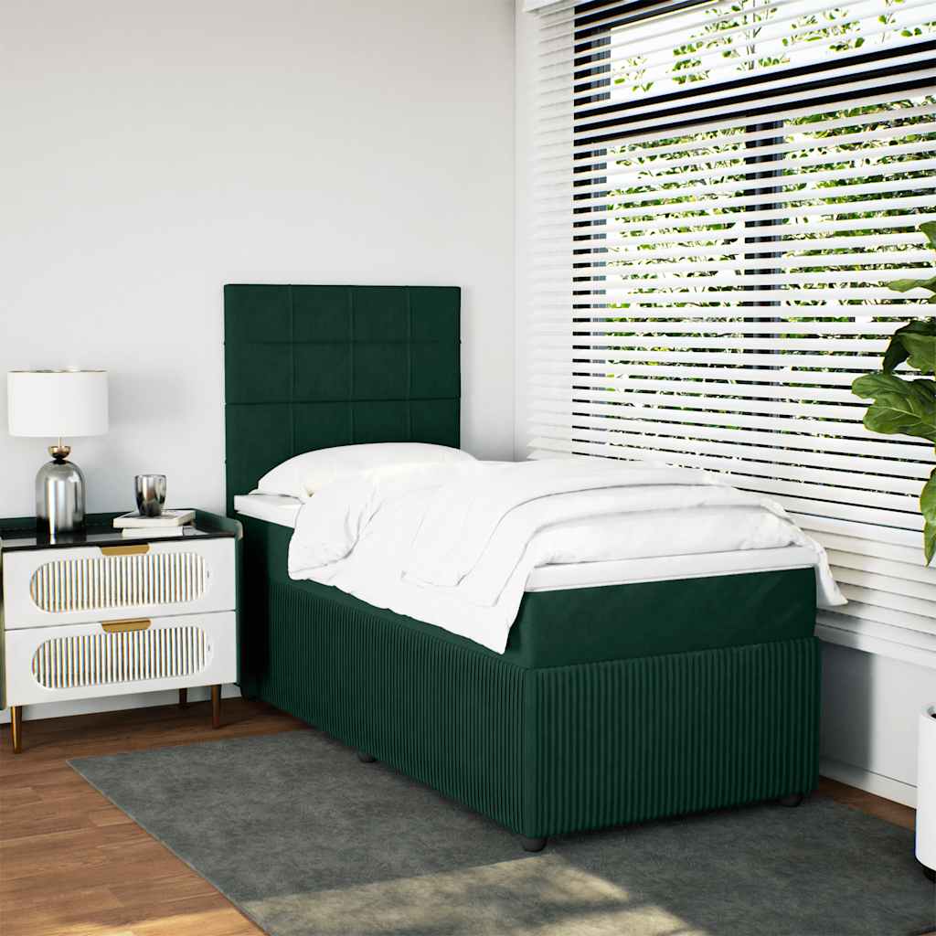 kontinentalseng med madras 100x200 cm fløjl mørkegrøn