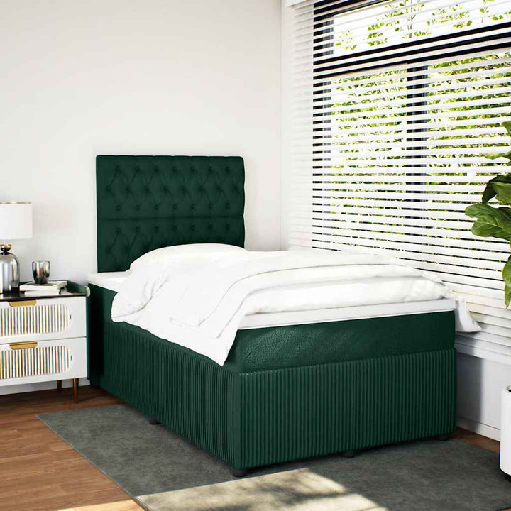 kontinentalseng med madras 120x190 cm velour mørkegrøn