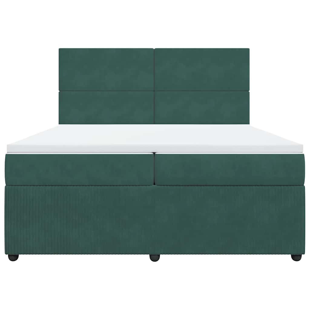 kontinentalseng med madras 200x200 cm fløjl mørkegrøn
