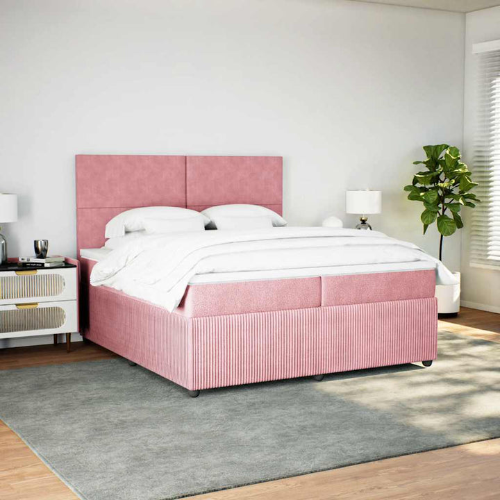 kontinentalseng med madras 200x200 cm fløjl lyserød