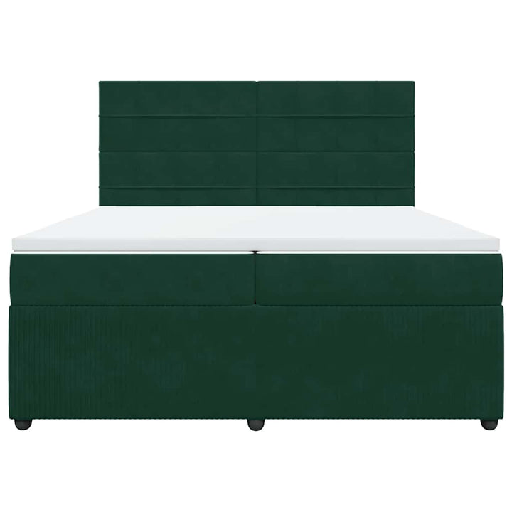 kontinentalseng med madras 200x200 cm fløjl mørkegrøn