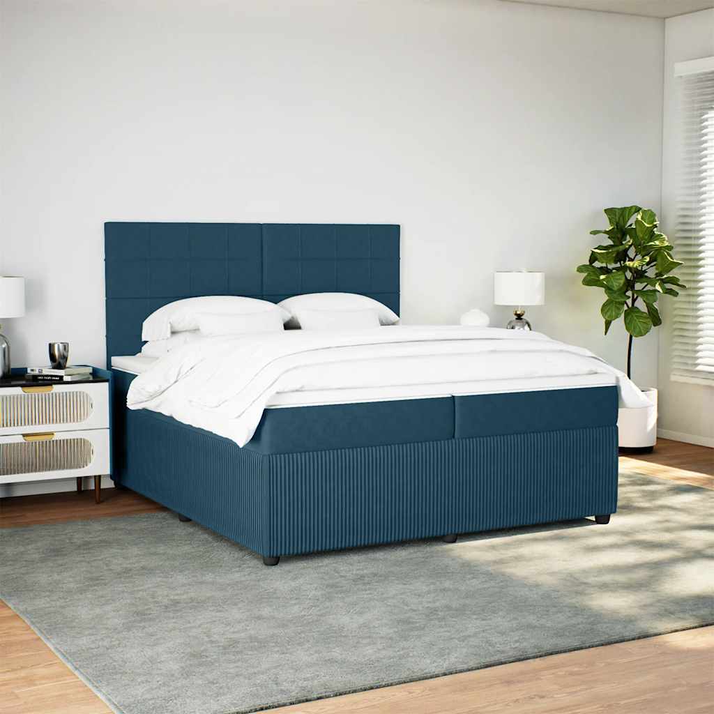 kontinentalseng med madras 200x200 cm fløjl mørkeblå