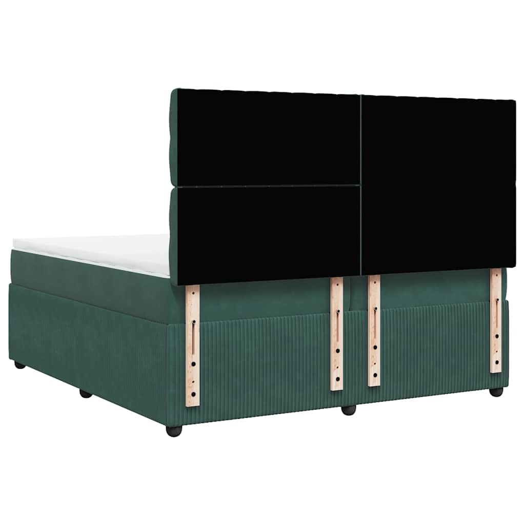 kontinentalseng med madras 200x200 cm fløjl mørkegrøn