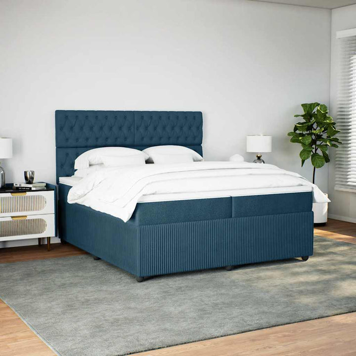kontinentalseng med madras 200x200 cm fløjl mørkeblå