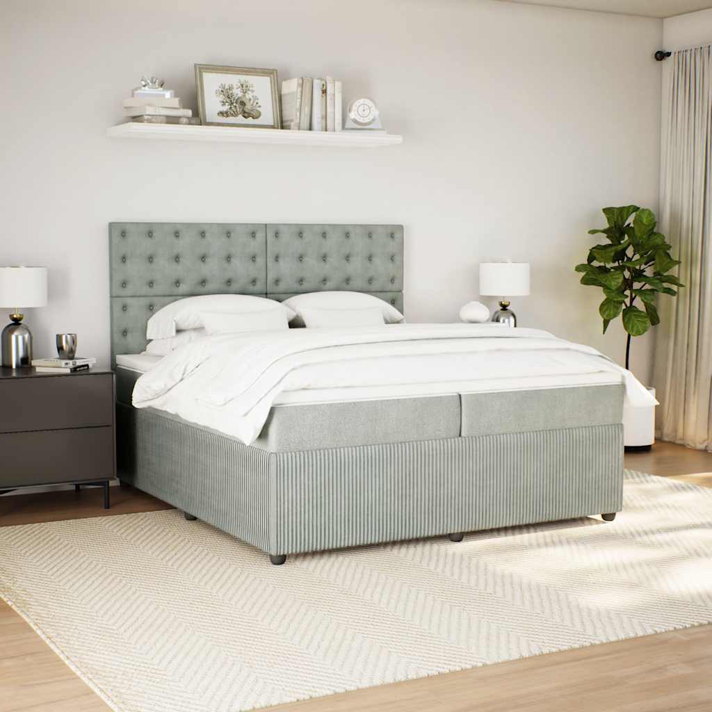 kontinentalseng med madras 200x200 cm fløjl lysegrå
