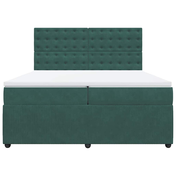 kontinentalseng med madras 200x200 cm fløjl mørkegrøn