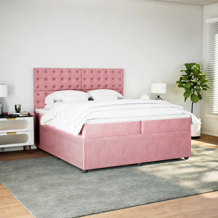 kontinentalseng med madras 200x200 cm fløjl lyserød