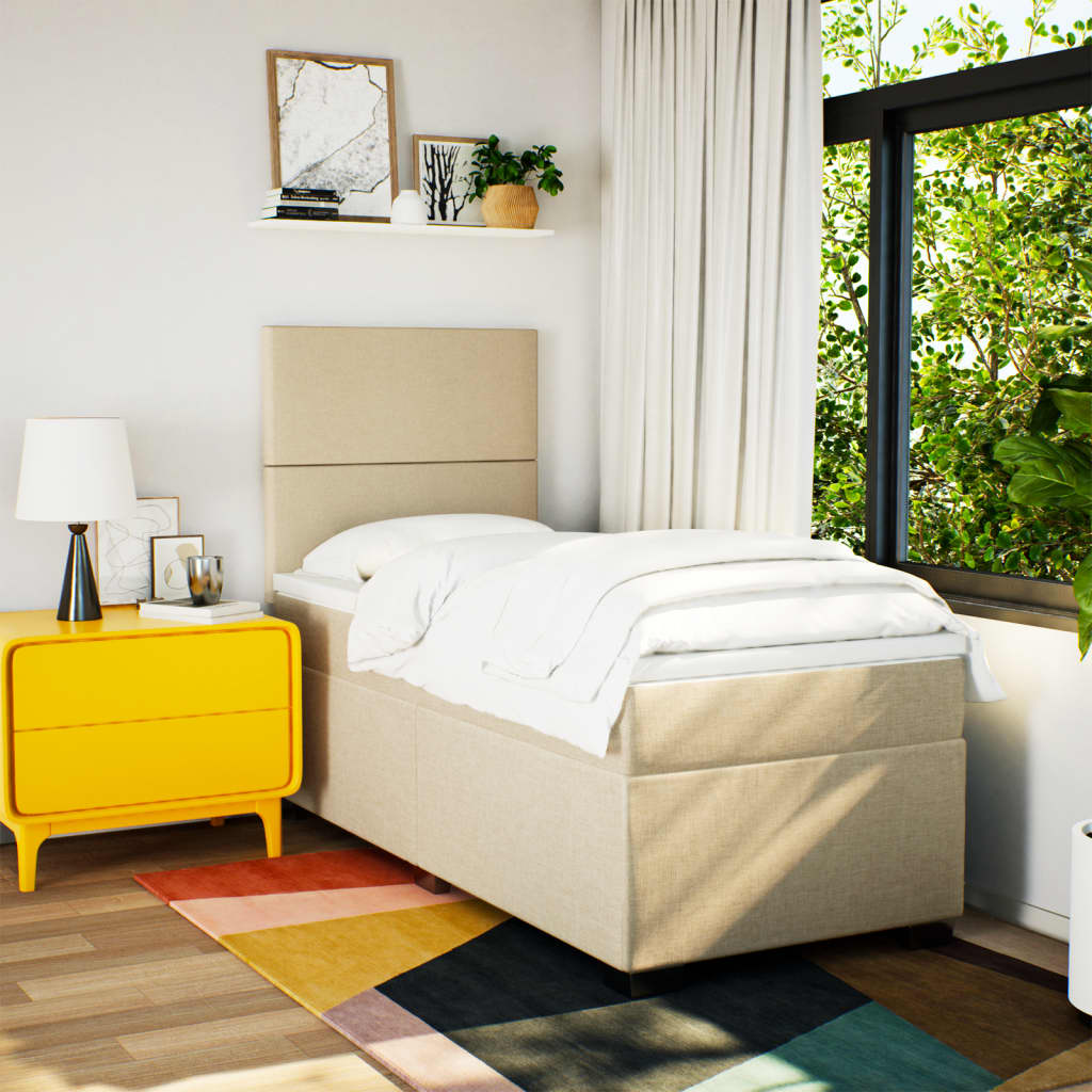 kontinentalseng med madras 90x190 cm stof cremefarvet