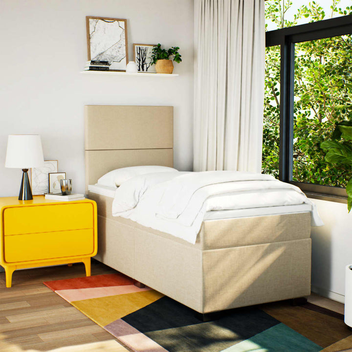 kontinentalseng med madras 90x190 cm stof cremefarvet