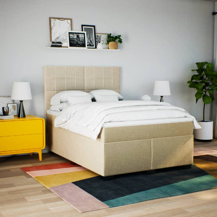 kontinentalseng med madras 140x190 cm stof cremefarvet