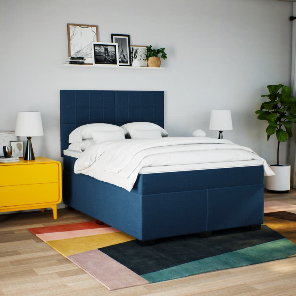 kontinentalseng med madras 140x200 cm stof blå