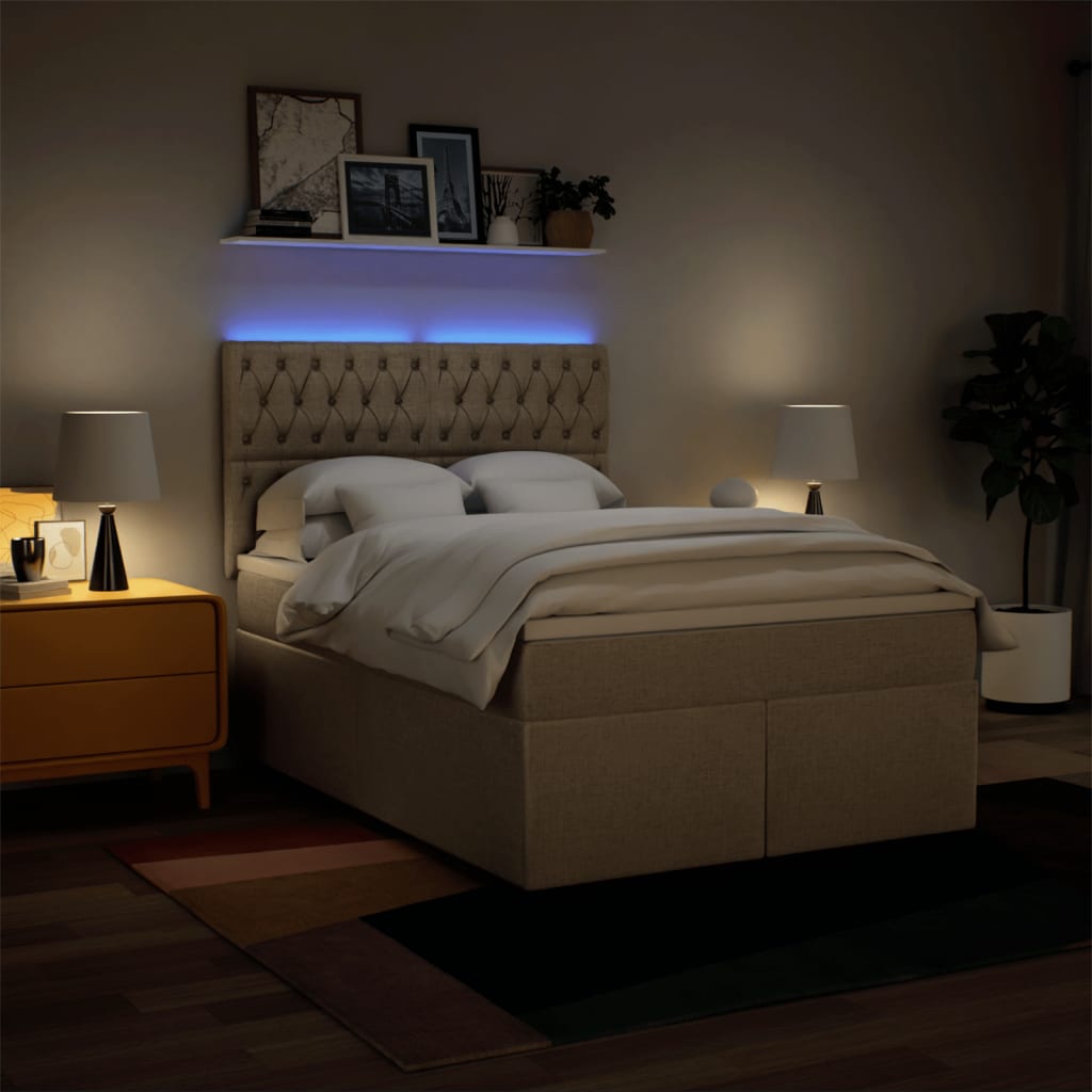 kontinentalseng med madras 140x200 cm stof cremefarvet