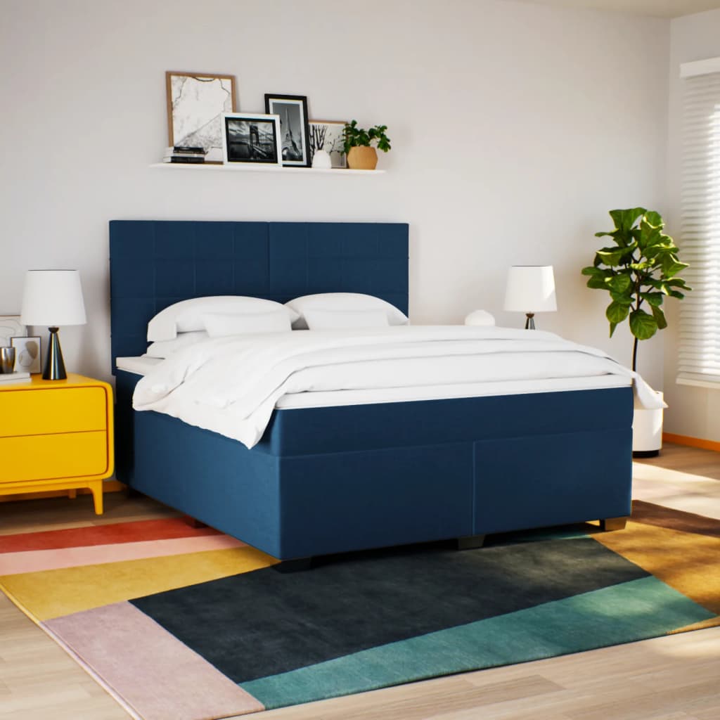 kontinentalseng med madras 180x200 cm stof blå