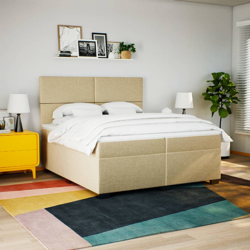 kontinentalseng med madras 200x200 cm stof cremefarvet