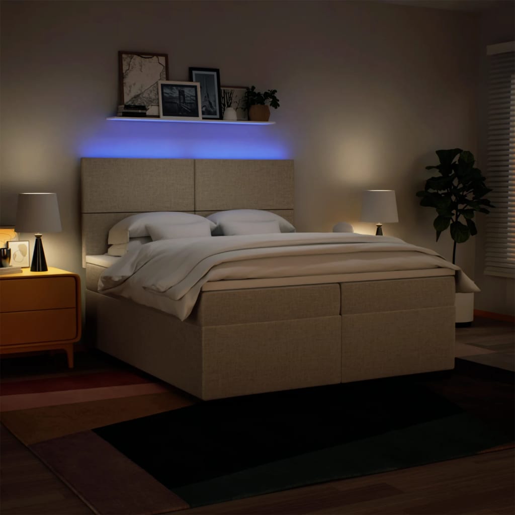 kontinentalseng med madras 200x200 cm stof cremefarvet