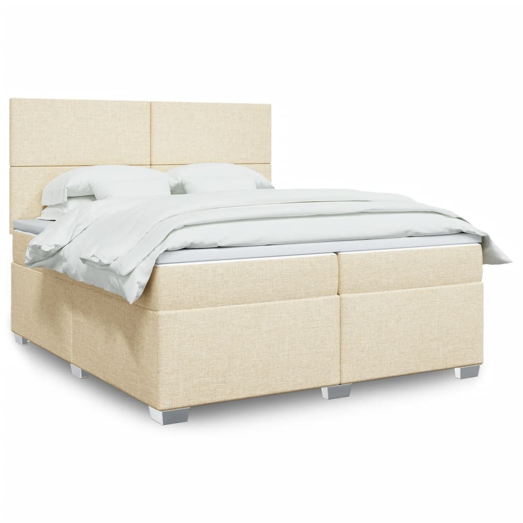 kontinentalseng med madras 200x200 cm stof cremefarvet