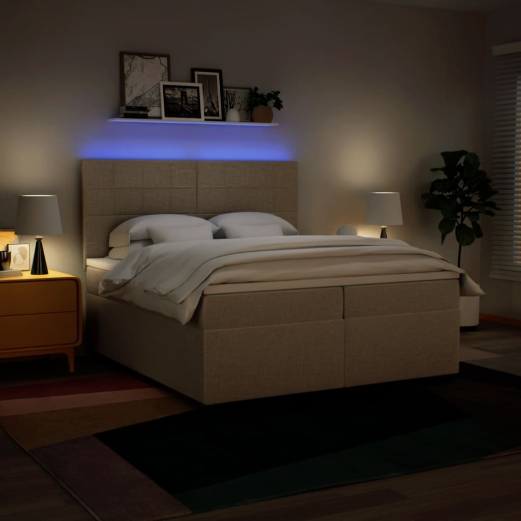 kontinentalseng med madras 200x200 cm stof cremefarvet