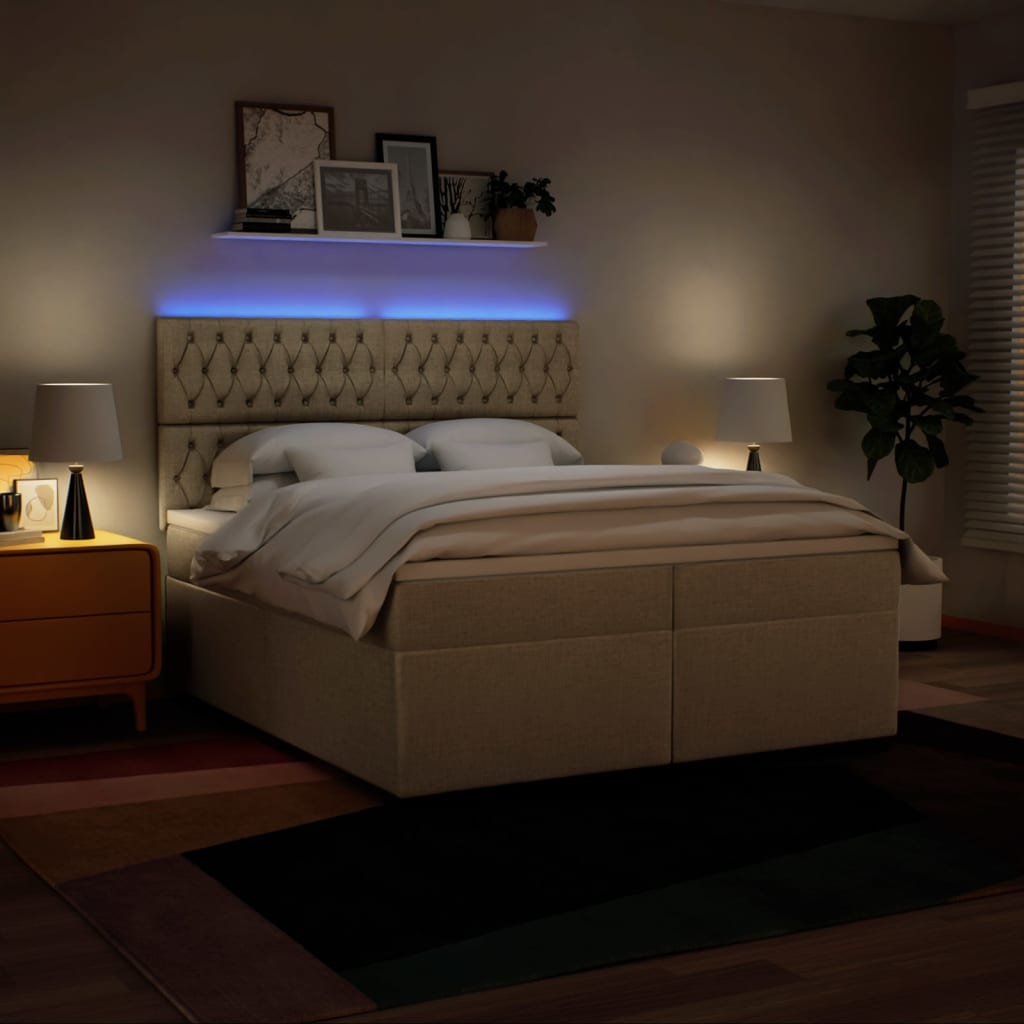 kontinentalseng med madras 200x200 cm stof cremefarvet
