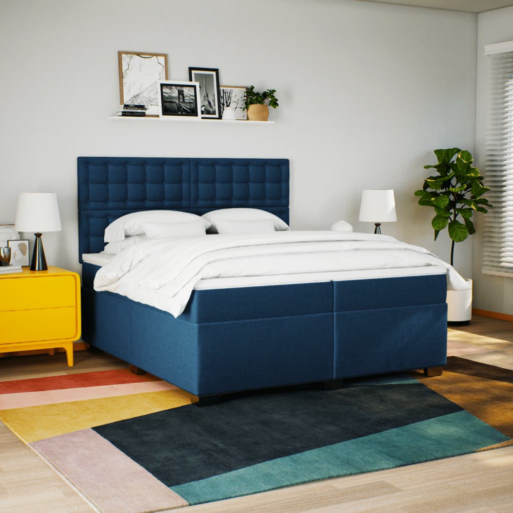 kontinentalseng med madras 200x200 cm stof blå