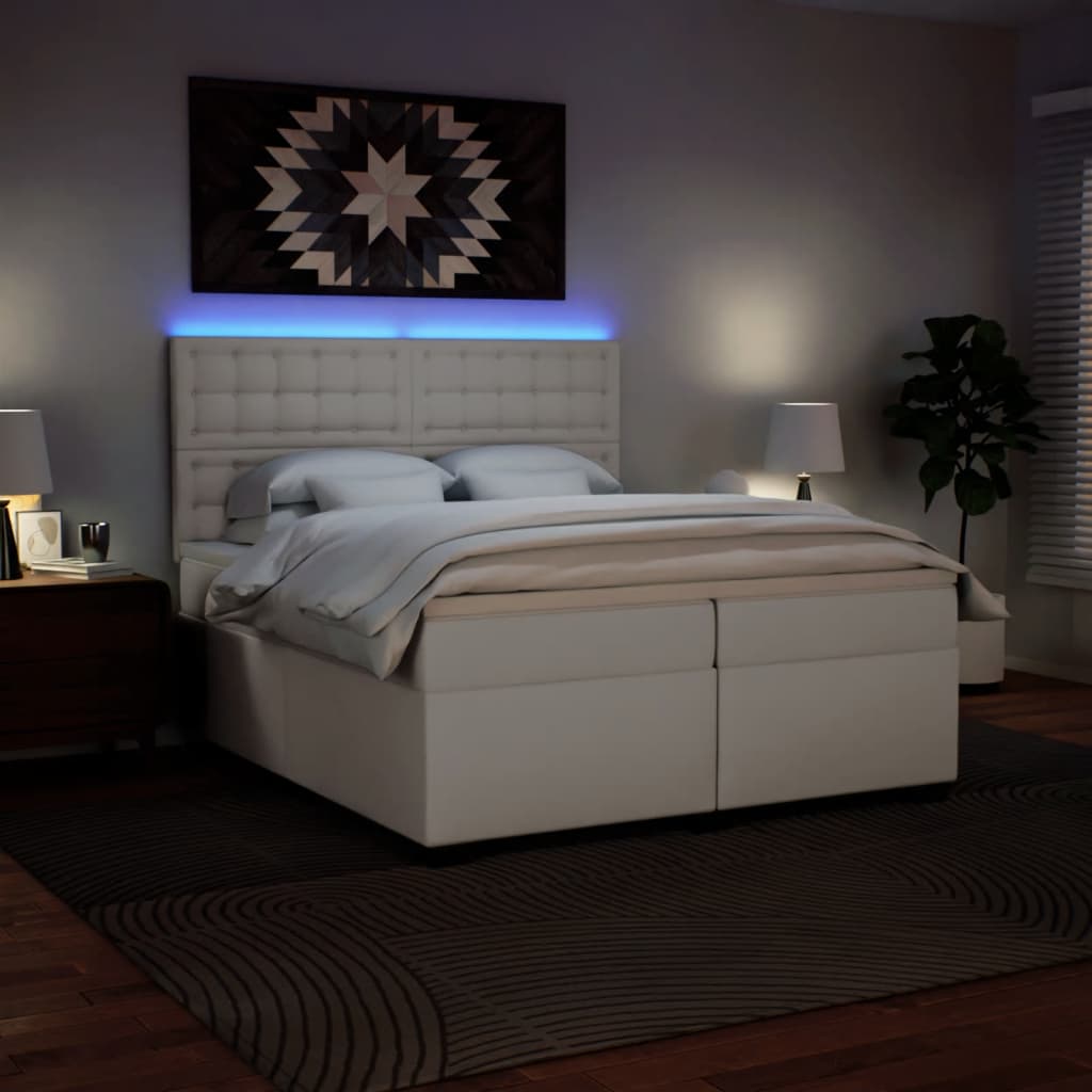 kontinentalseng med madras 200x200 cm kunstlæder hvid