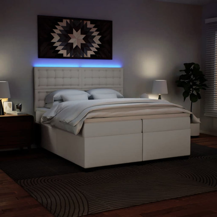 kontinentalseng med madras 200x200 cm kunstlæder hvid