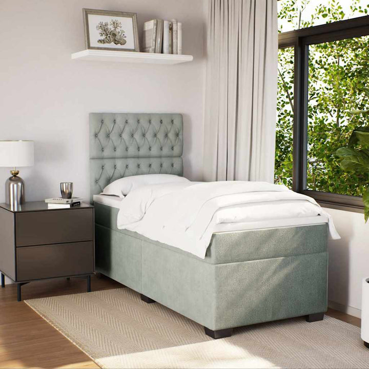 kontinentalseng med madras 90x190 cm fløjl lysegrå