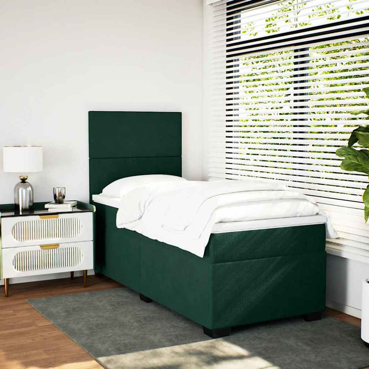 kontinentalseng med madras 90x200 cm fløjl mørkegrøn