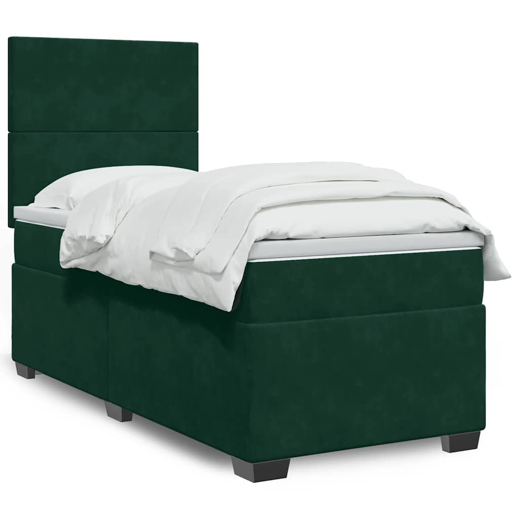 kontinentalseng med madras 90x200 cm fløjl mørkegrøn