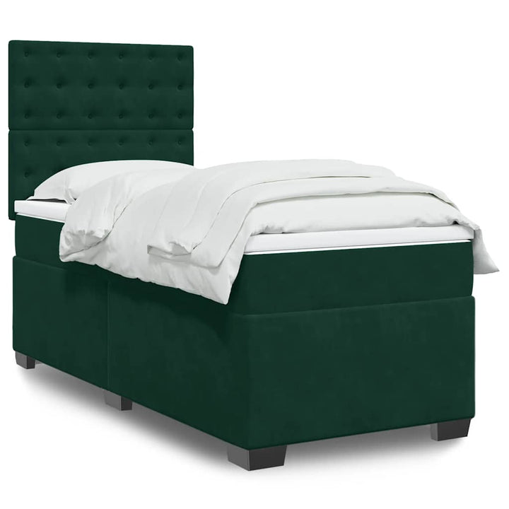 kontinentalseng med madras 90x200 cm fløjl mørkegrøn