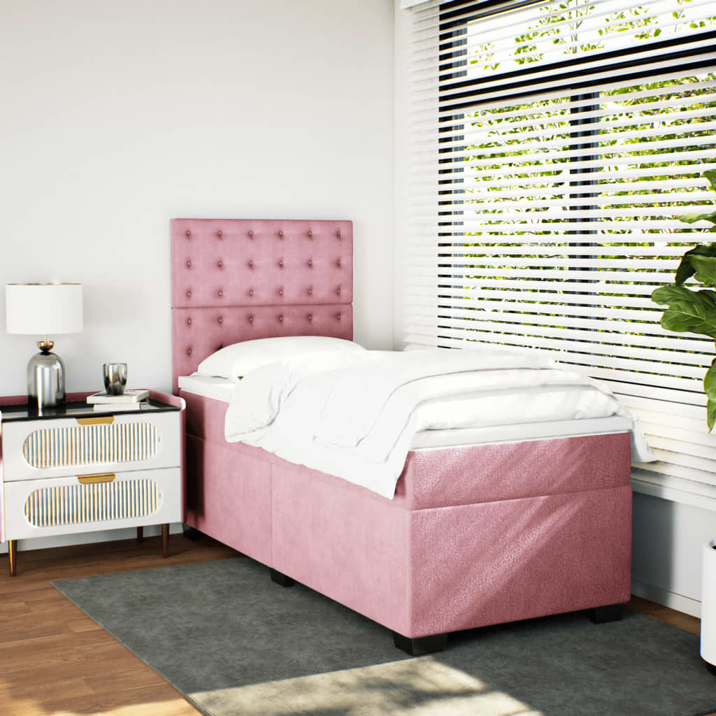 kontinentalseng med madras 90x200 cm fløjl lyserød