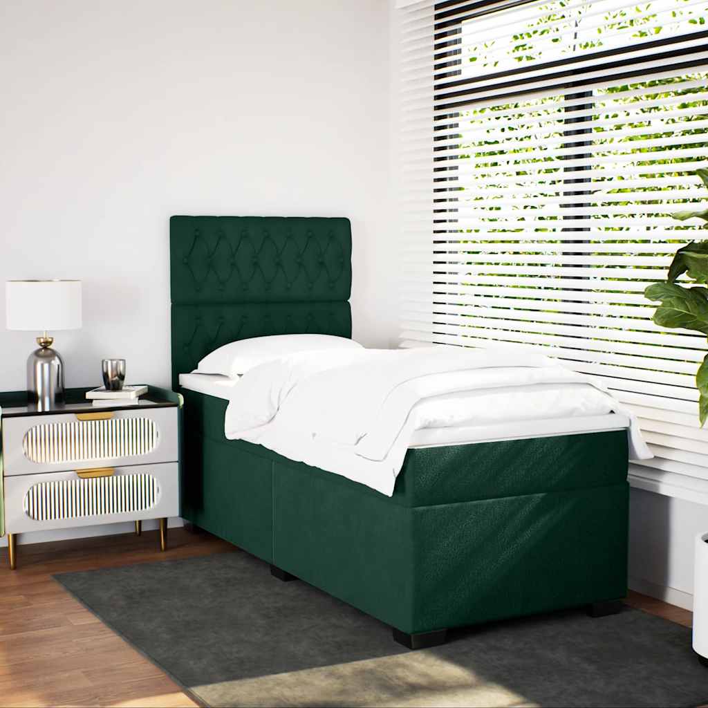 kontinentalseng med madras 100x200 cm fløjl mørkegrøn