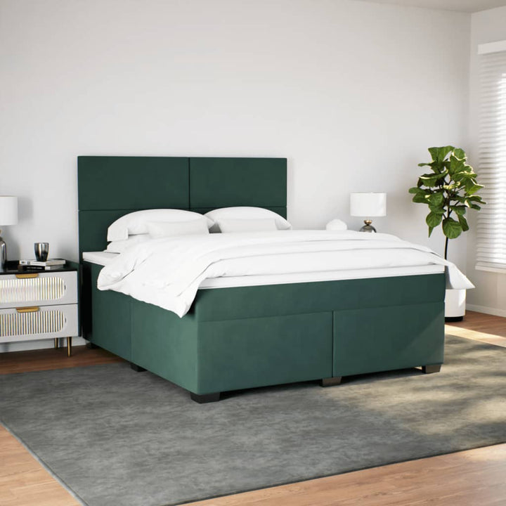 kontinentalseng med madras 180x200 cm fløjl mørkegrøn