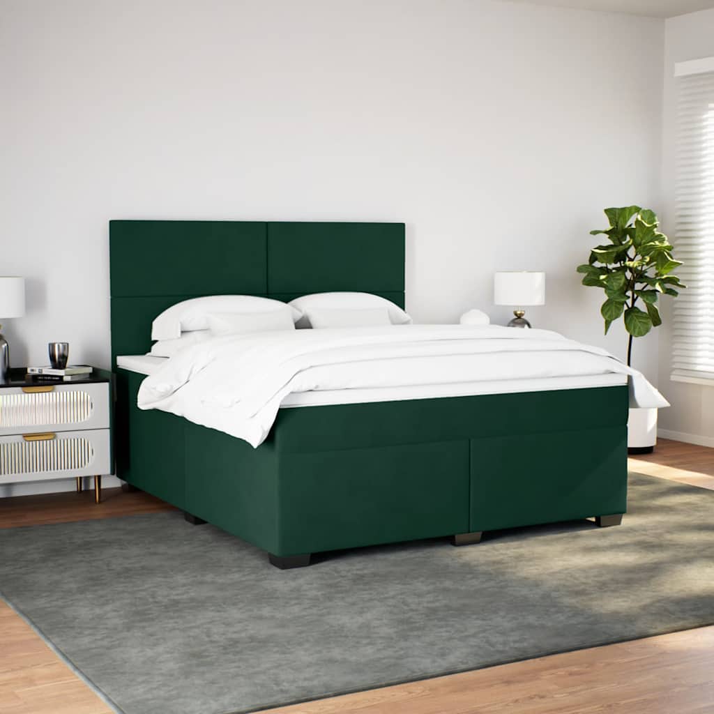 kontinentalseng med madras 180x200 cm fløjl mørkegrøn