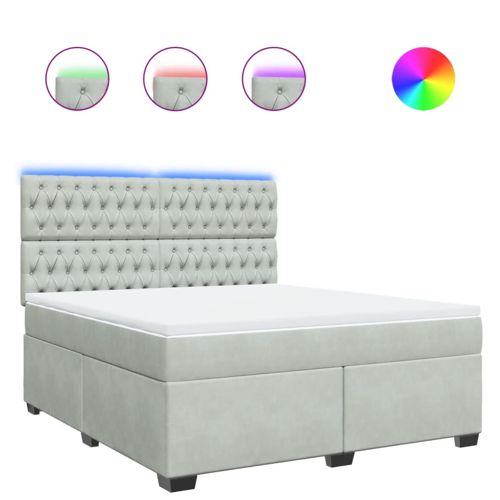 kontinentalseng med madras 180x200 cm fløjl lysegrå