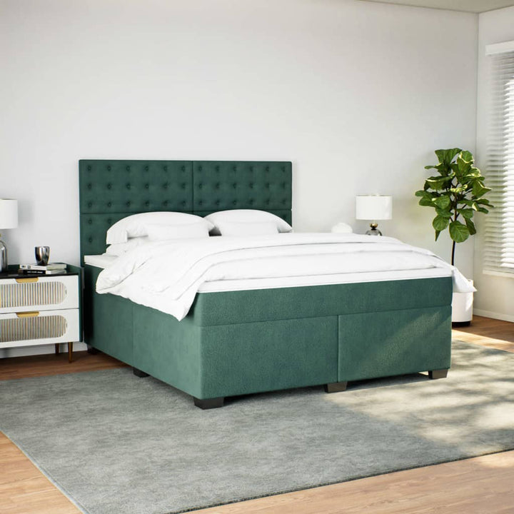 kontinentalseng med madras 180x200 cm fløjl mørkegrøn