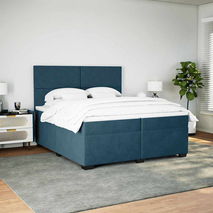kontinentalseng med madras 200x200 cm fløjl blå