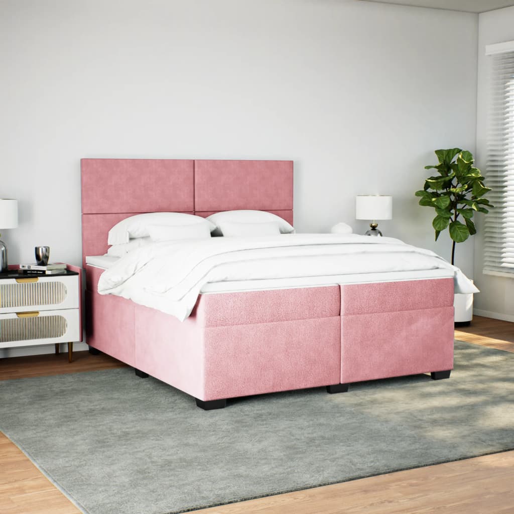 kontinentalseng med madras 200x200 cm fløjl lyserød