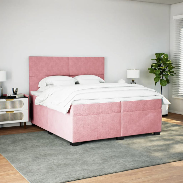 kontinentalseng med madras 200x200 cm fløjl lyserød