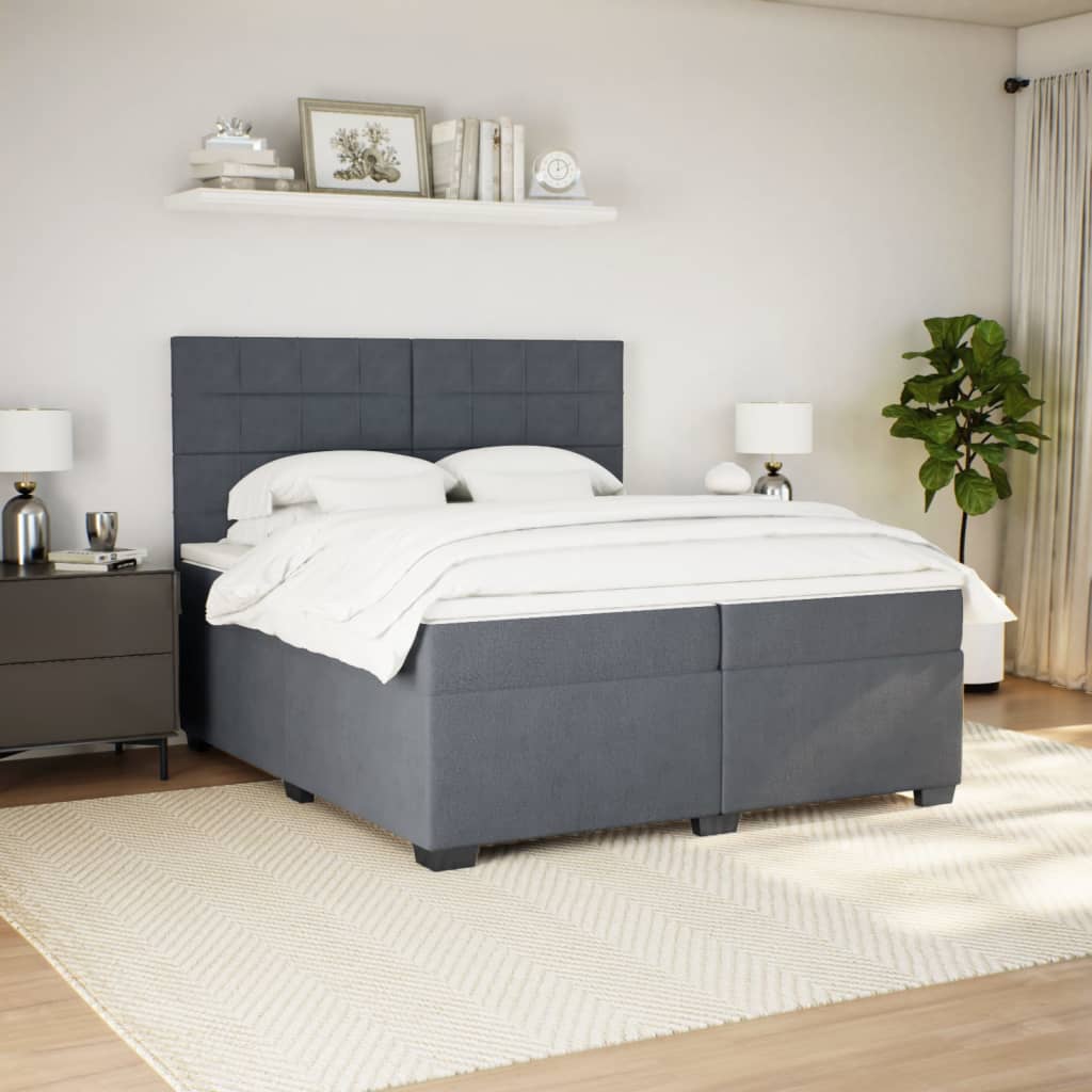 kontinentalseng med madras 200x200 cm fløjl mørkegrå