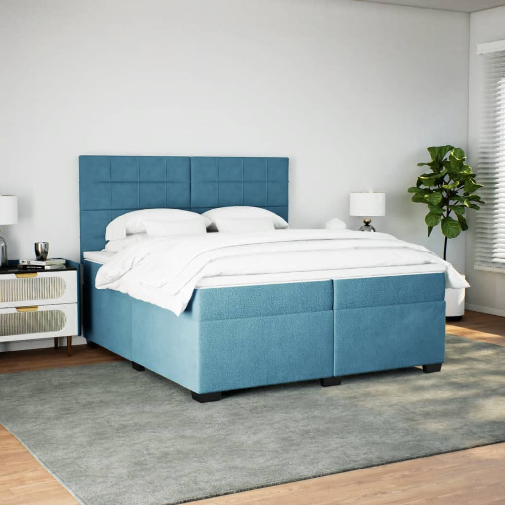 kontinentalseng med madras 200x200 cm fløjl blå