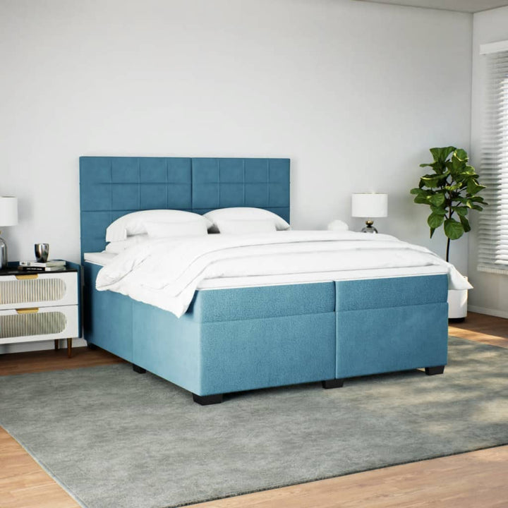 kontinentalseng med madras 200x200 cm fløjl blå