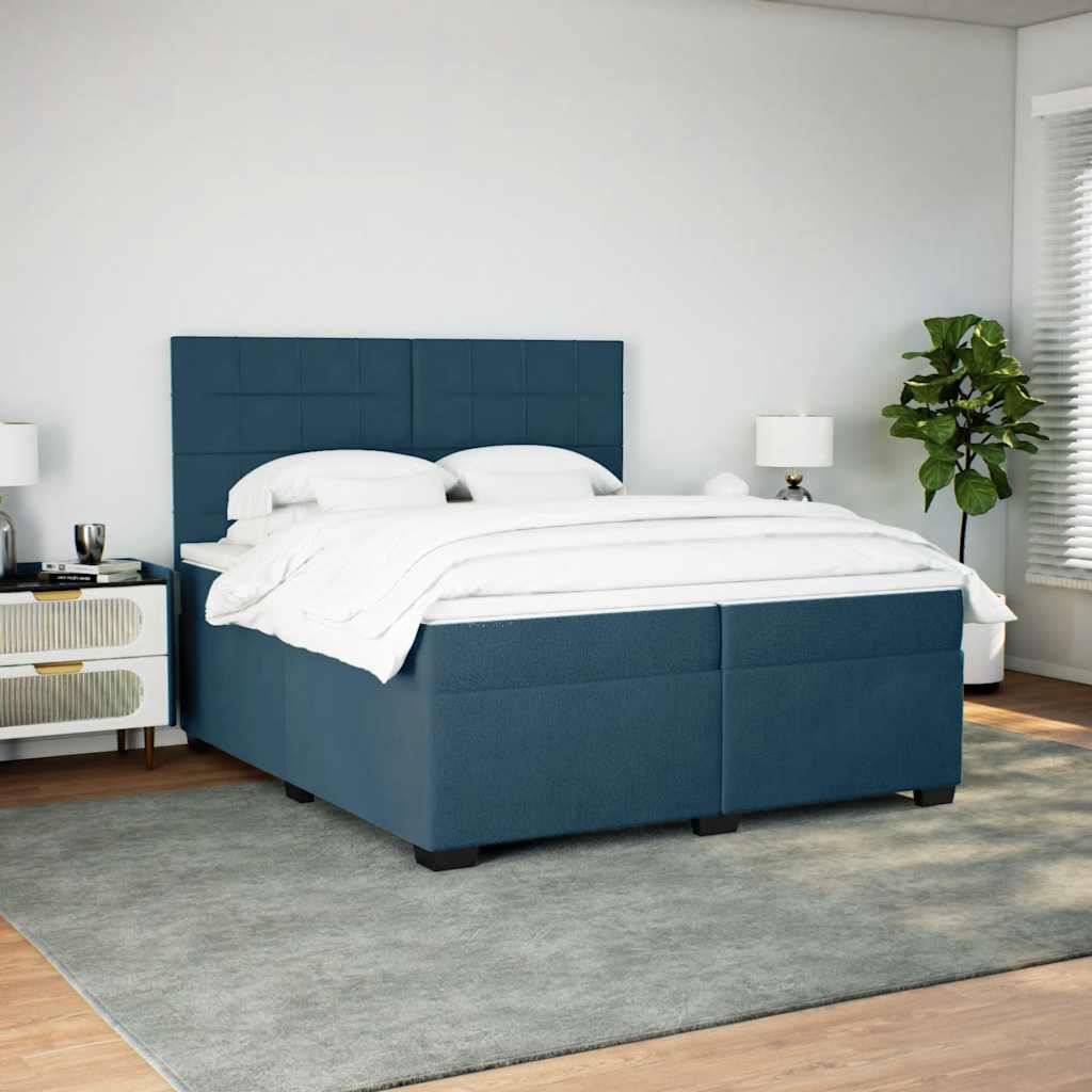 kontinentalseng med madras 200x200 cm fløjl blå