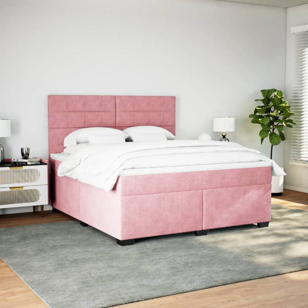 kontinentalseng med madras 200x200 cm fløjl lyserød