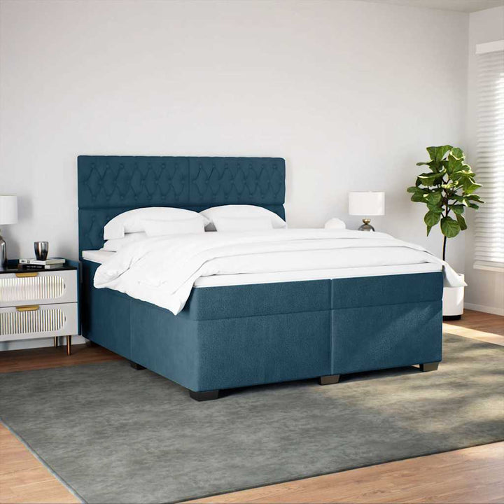 kontinentalseng med madras 200x200 cm fløjl blå